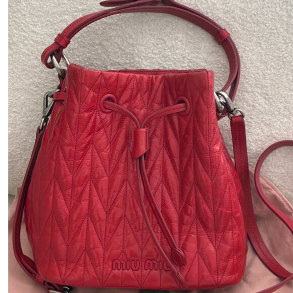 Miu Miu Matelassé Nappa Leather Bucket Bag - Picture 13 of 15